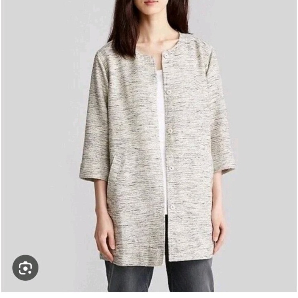Eileen Fisher Tweed Coat cardigan Jacket Quiet Luxury Size XL 3/4 Sleeve